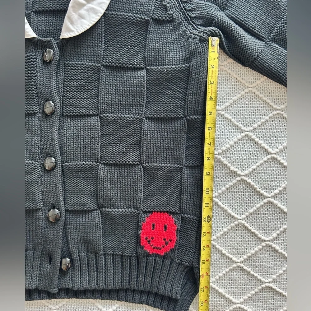 Ganni Women’s Poplin Collar Smiley Cardigan in Black. Size small